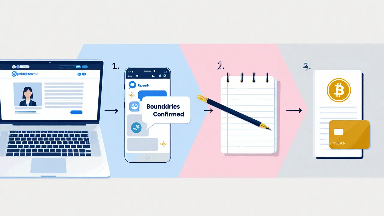 Illustration of laptop, phone, notebook, and payment icons showing booking steps.
