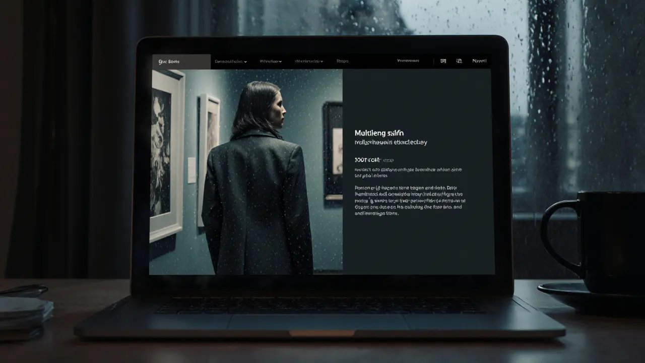 A professional escort&#039;s discreet online profile displayed on a laptop in a quiet Berlin apartment.