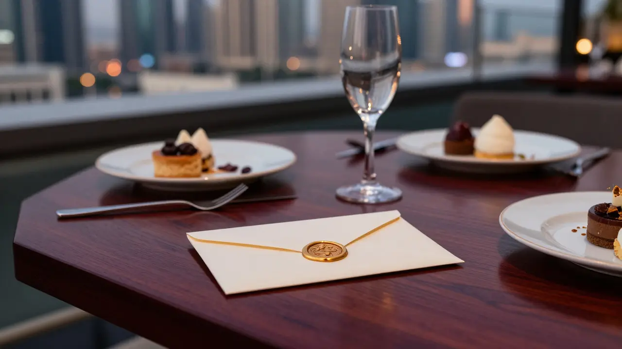 An envelope on a luxury table in Dubai, symbolizing respectful appreciation without words.