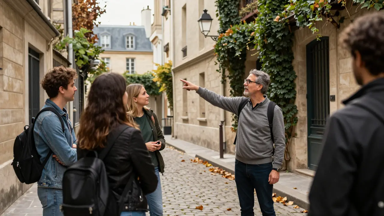 Private tour guide showing Parisian hidden courtyard.